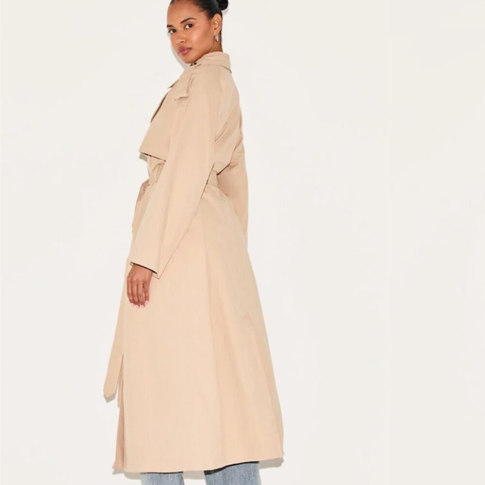NWT Prettylittlething Plus size Khaki Panel Detail Belted Trench Coat. - Picture 2 of 8
